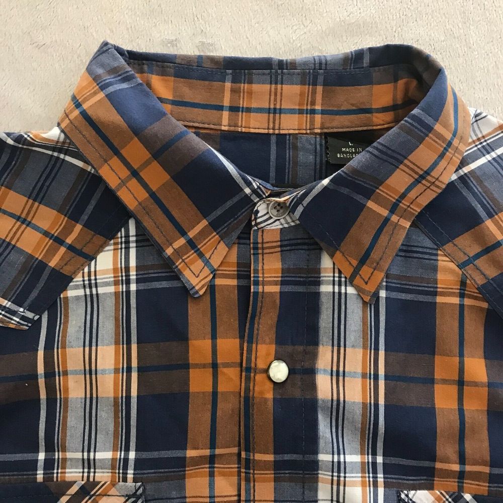 Red Head Pearl Snap Western Shirt Mens Large Blue Brown Plaid Long Sleeve Cowboy - Picture 4 of 8